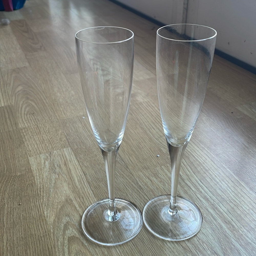 Tiffany & Co. Crystal Champagne Flute Glasses, Ultra Thin Set of 2